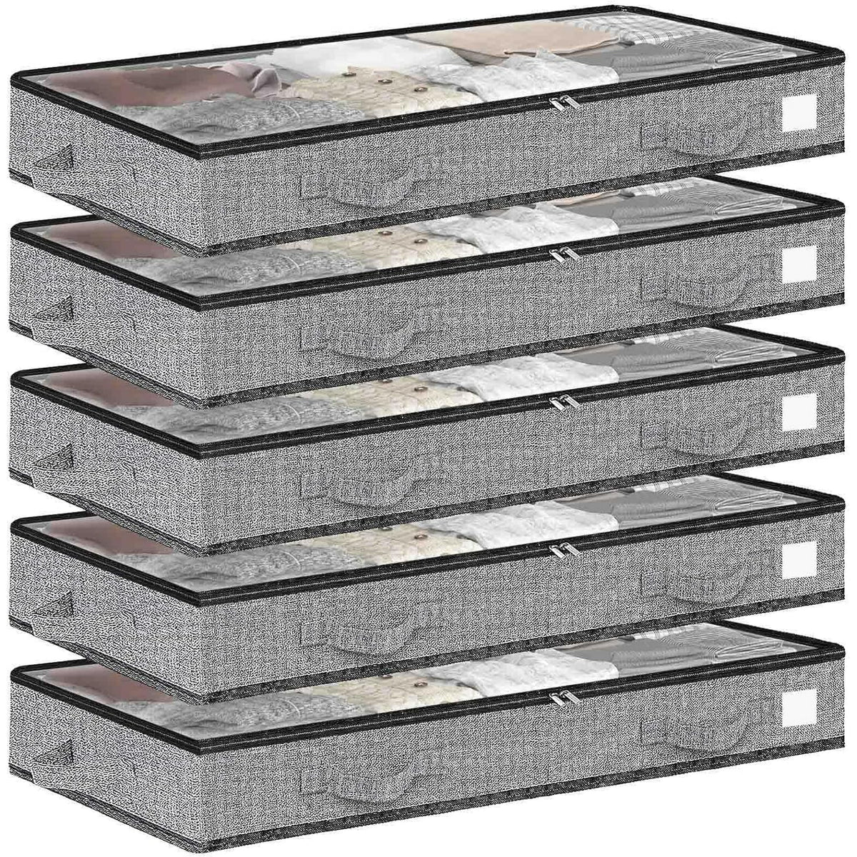 5Pack Low Profile Under Bed Storage Containers with Transparent Plastic Visual Window O8417