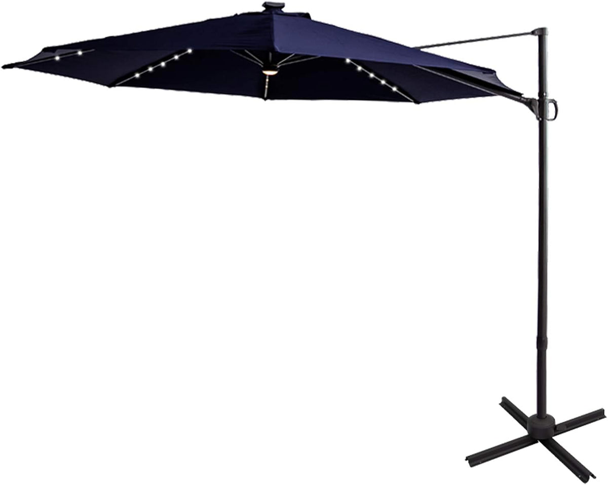 10 ft Cantilever Offset Patio Umbrella with Solar LED Lights S683