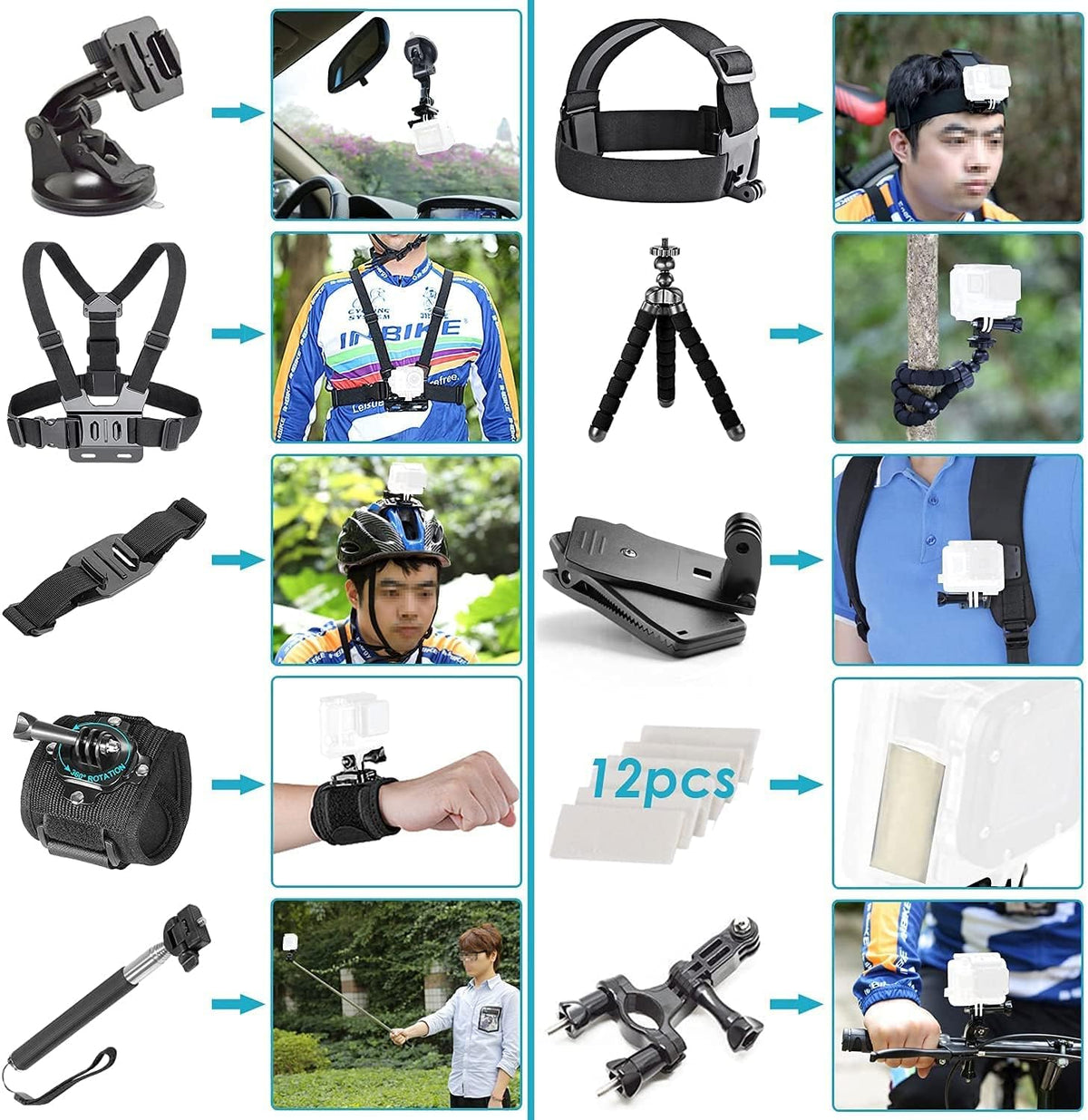Waterproof Action Camera with Front LCD and Touch Rear Screens, 5K HD Video, 23MP Photos, 64GB Card and 50 Piece Accessory Kit V6725