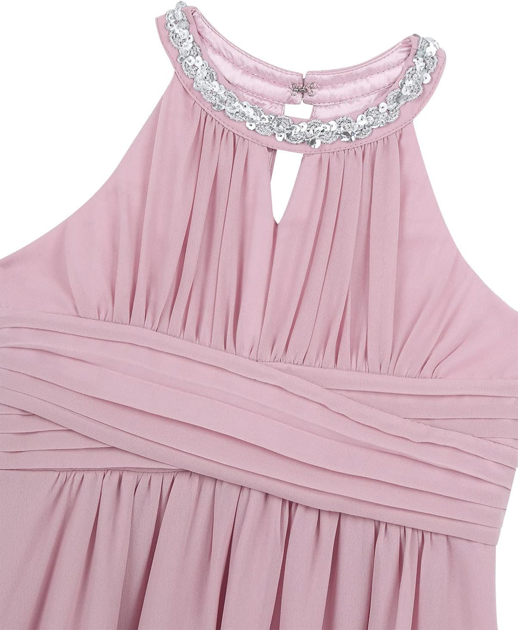 Big Girls Halter-Neck Floral Lace Romper Dress Long Gowns Light Pink G652193