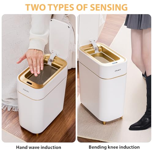 Automatic Small Sensor Trash Can with Touchless Lid, 2.3 Gallon White Gold Waste Bin J559