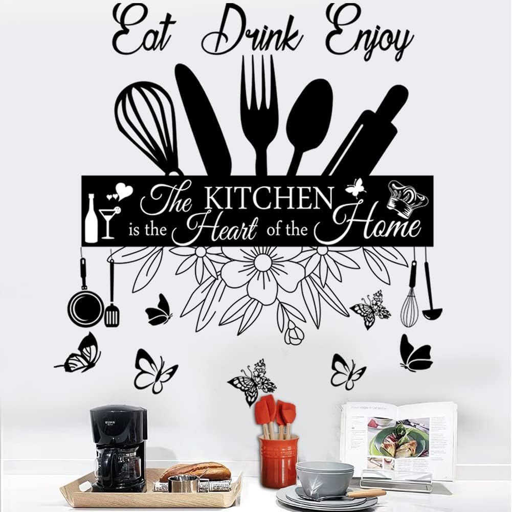 Wall Stickers Kitchen Quotes The Kitchen is The Heart of Home Sign Decor Word Saying Lettering Eat Drink Enjoy Wall Decals Removable DIY Vinyl Wall Art Sticker H6848