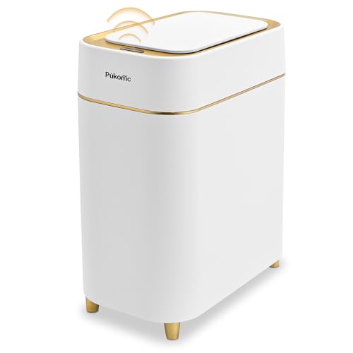 Automatic Small Sensor Trash Can with Touchless Lid, 2.3 Gallon White Gold Waste Bin J559