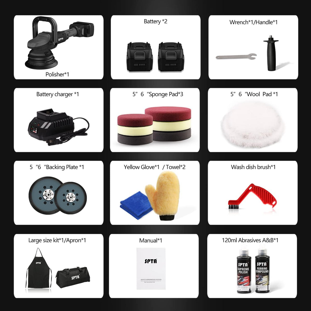 18V Cordless Car Polisher 15mm Orbit 7 Variable Speed U7639