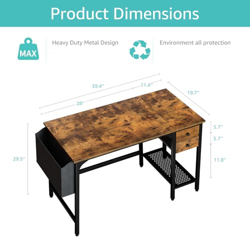 Black 40 Inch Reversible Computer Desk with Fabric Drawers B8365