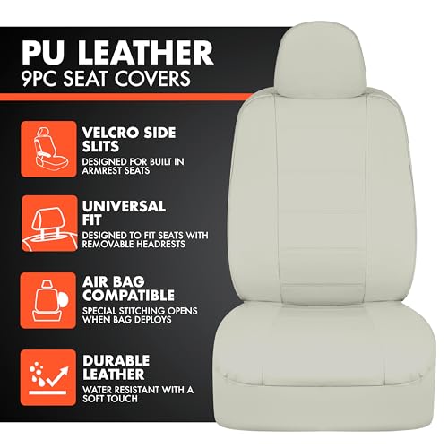Beige Faux Leather Car Seat Covers Front Seats Only 4-Piece O8659