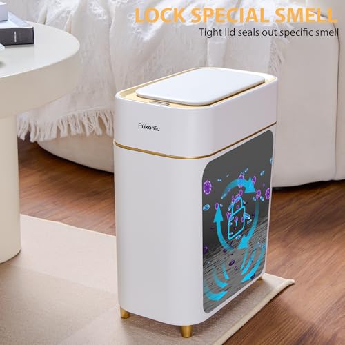 Automatic Small Sensor Trash Can with Touchless Lid, 2.3 Gallon White Gold Waste Bin J559