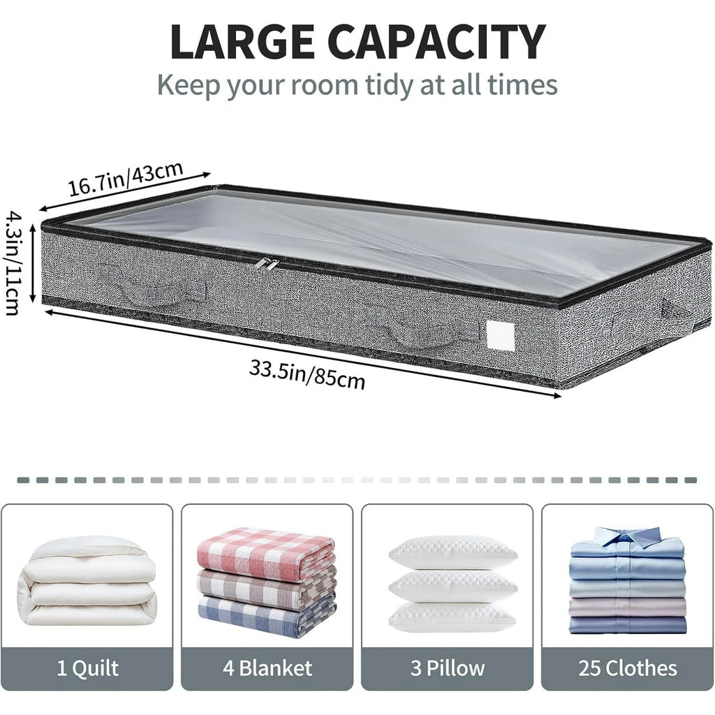5Pack Low Profile Under Bed Storage Containers with Transparent Plastic Visual Window O8417