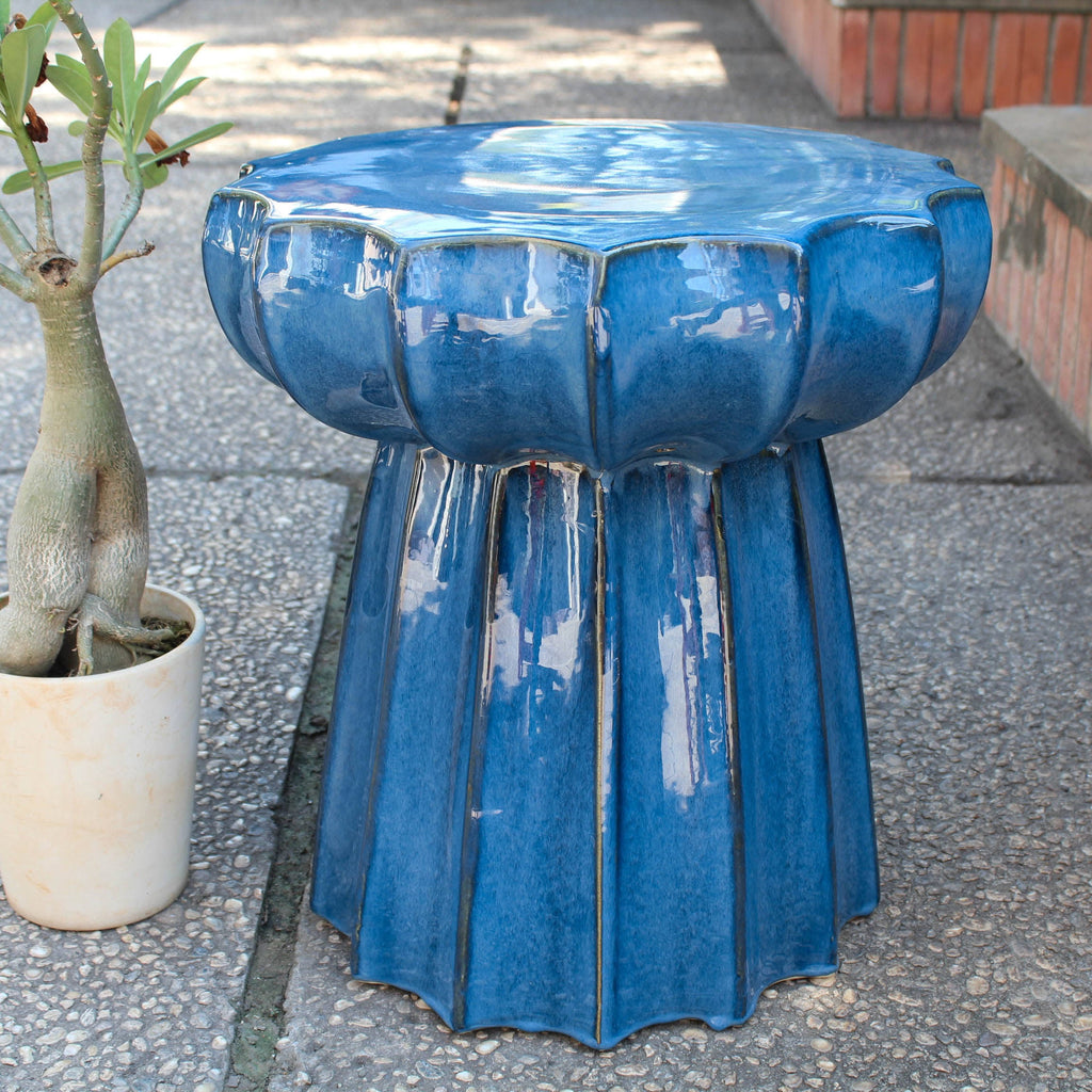 Round Scalloped Ceramic Garden Stool V63750