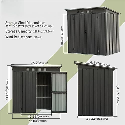 White 6x4FT Metal Storage Shed with Pent Roof N315677