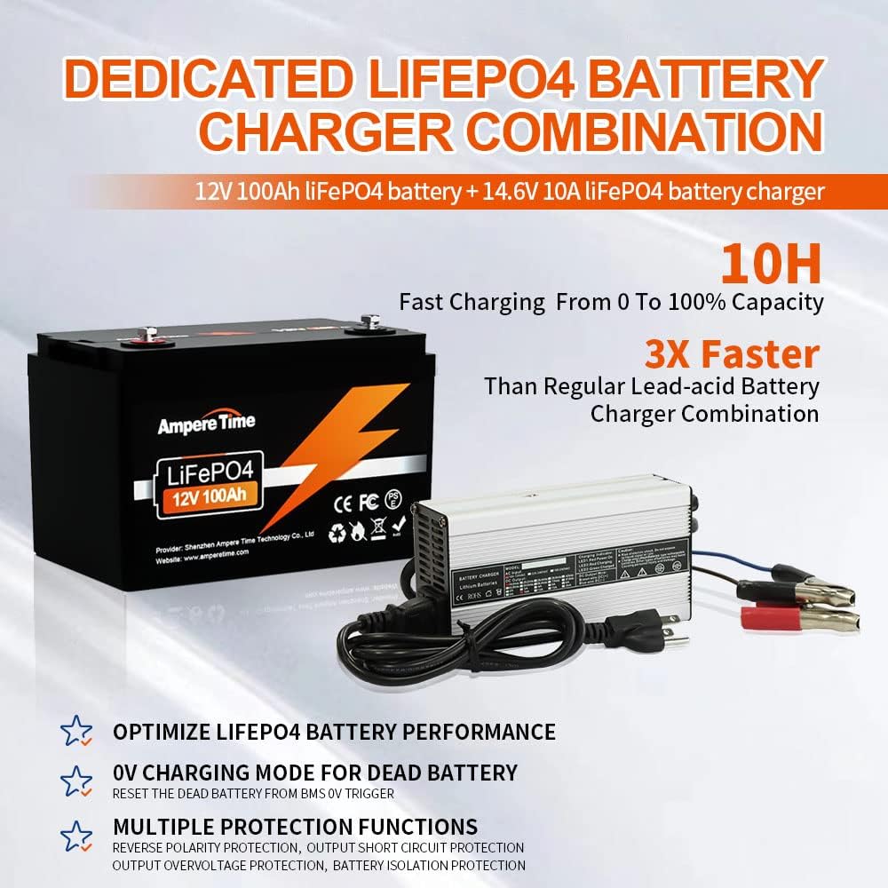 12V 100Ah LiFePO4 Battery with 14.6V 10A Charger Q759402