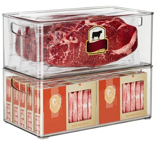 2 Pack Deep Freezer Organizer Bins, Stackable Chest Freezer Storage Bins, Food-Grade Plastic Z16849