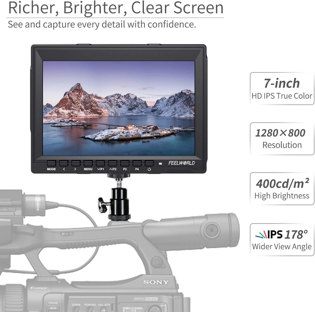 7 Inch DSLR Camera Field Monitor IPS 1280x800 4K HDMI with Sunshade C890393