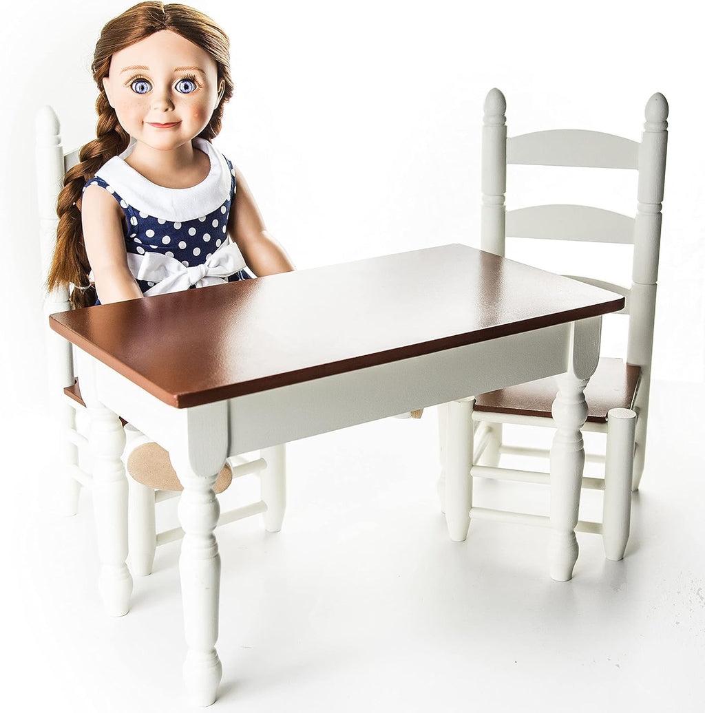 18 Inch Doll Furniture Wooden Kitchen Table and Two Chairs J94325