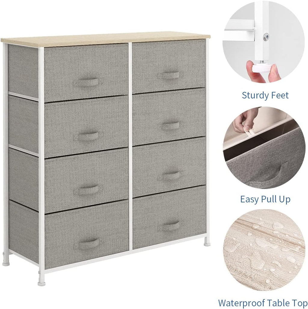 8 Drawer Fabric Dresser with Wooden Top B4374