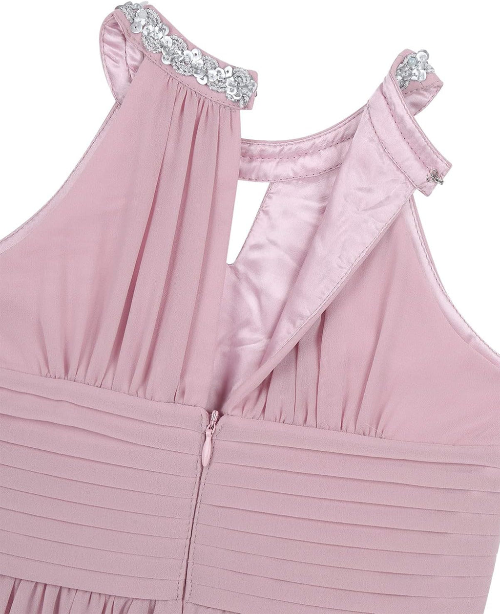Big Girls Halter-Neck Floral Lace Romper Dress Long Gowns Light Pink G652193