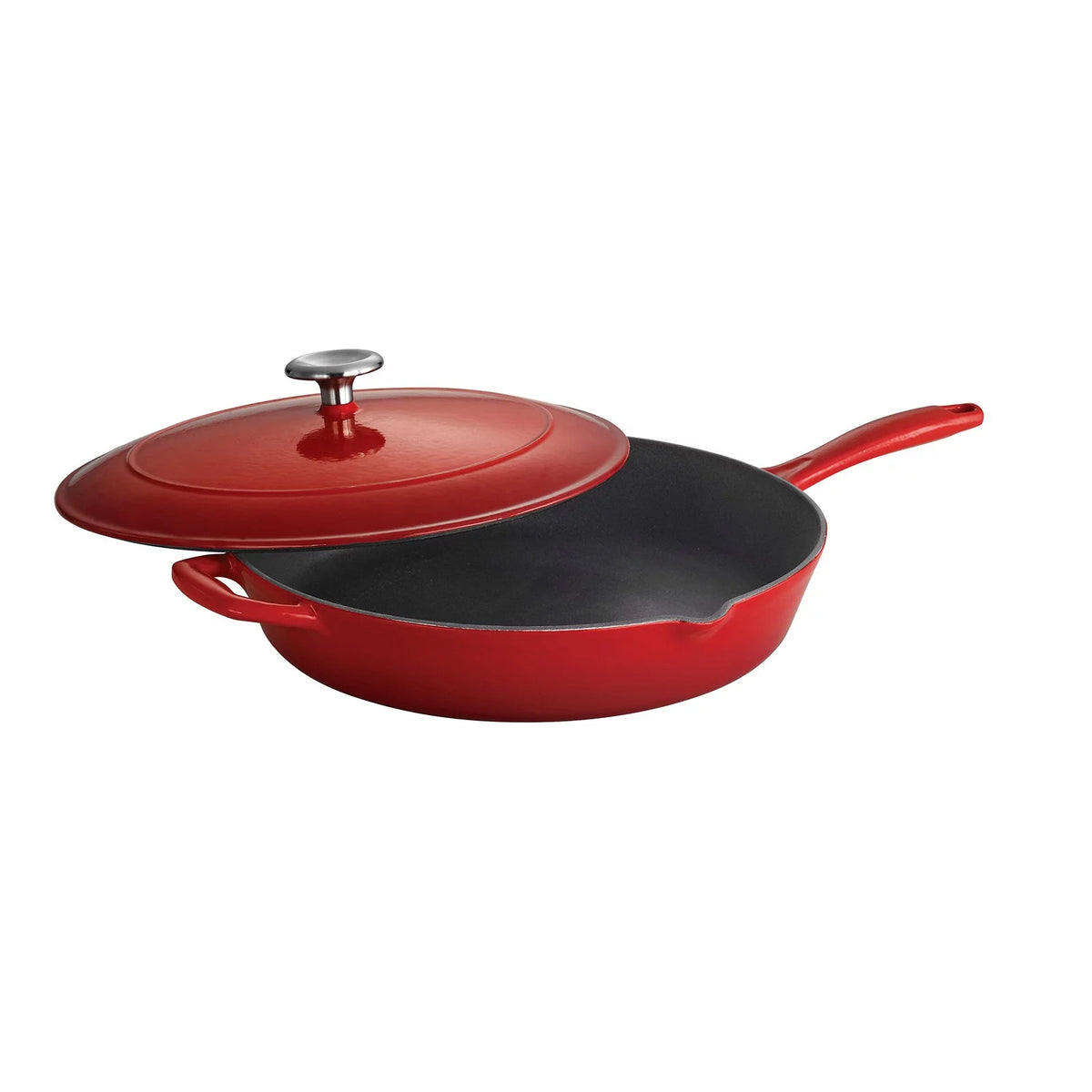 Red Enameled Cast Iron Covered Skillet S405142