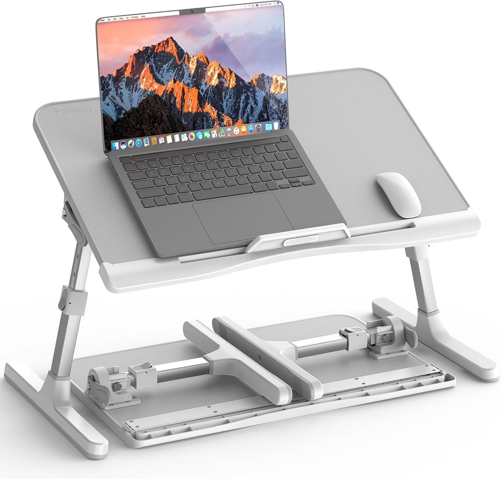 X-Large Marble and Grey Adjustable Folding Lap Desk Tray with Drawer L16922