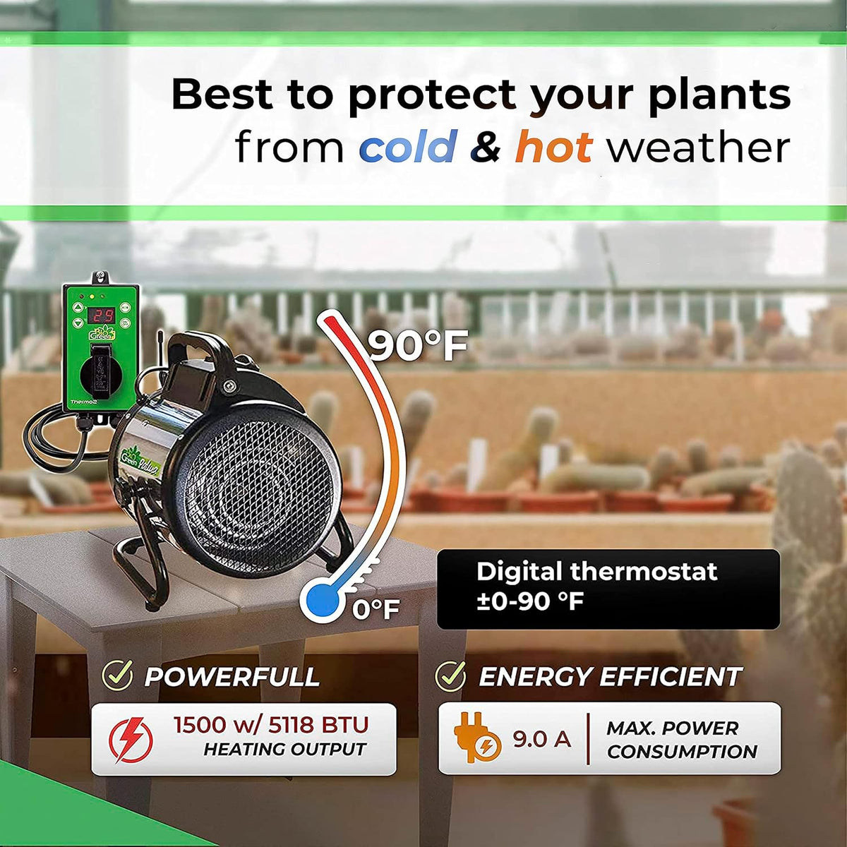Greenhouse Heater with Thermostat - 11”x 8”x12.5" - 110v Heater N591900