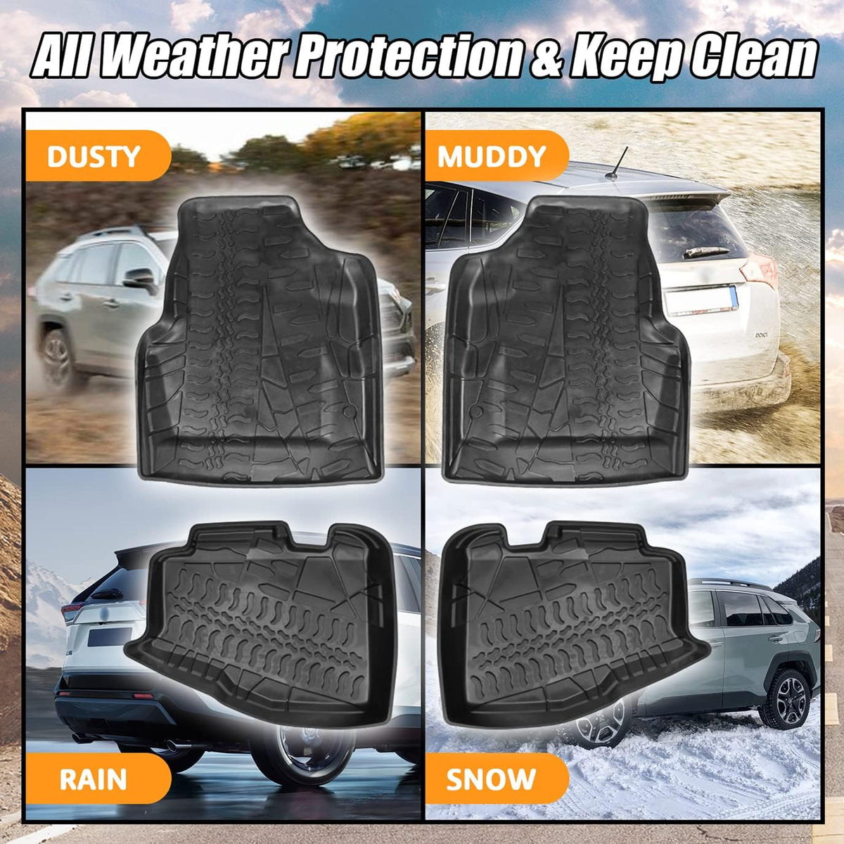 Black Floor Mats Liners Front and Rear Carpet C60325