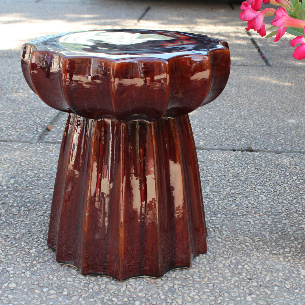 Round Scalloped Ceramic Garden Stool V63750