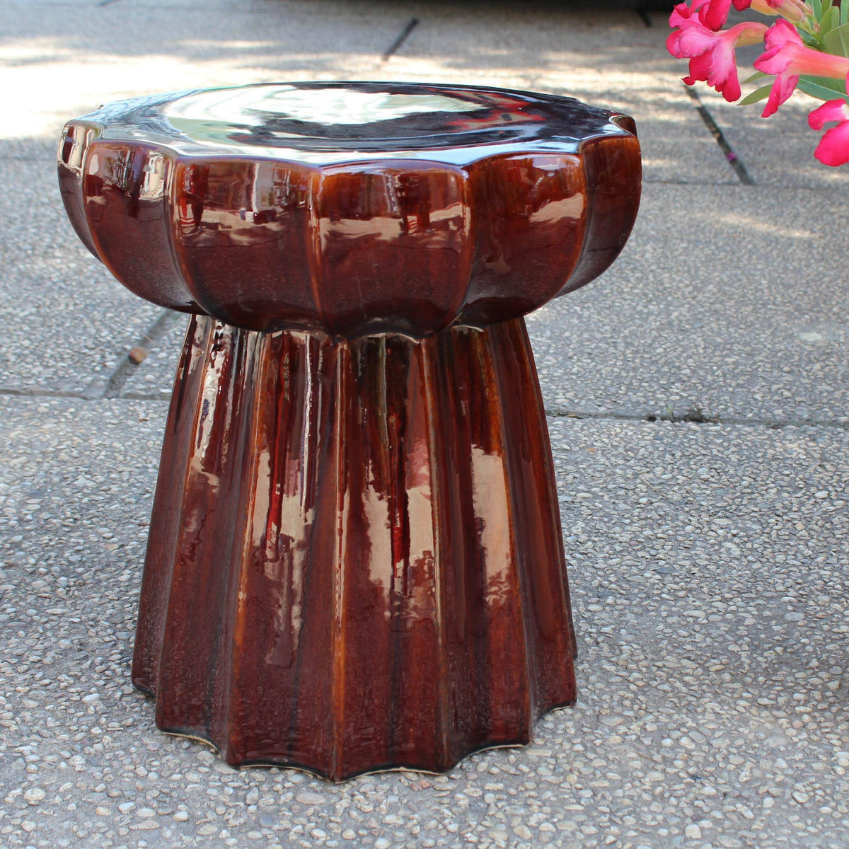 Round Scalloped Ceramic Garden Stool V63750