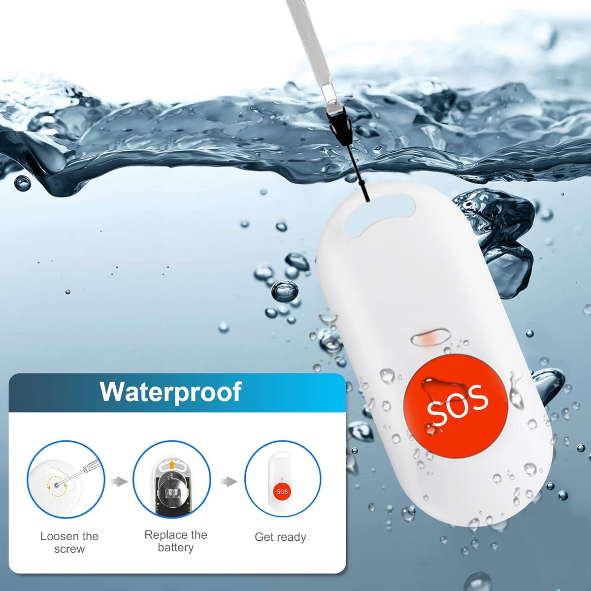 Waterproof SOS Call Button Pager with 600ft Working Range A3961