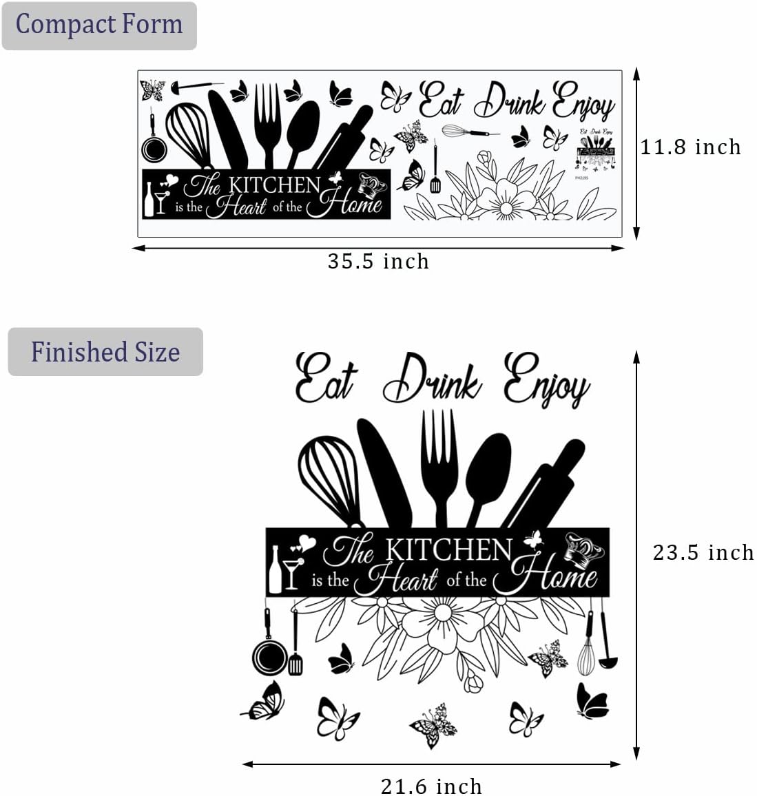 Wall Stickers Kitchen Quotes The Kitchen is The Heart of Home Sign Decor Word Saying Lettering Eat Drink Enjoy Wall Decals Removable DIY Vinyl Wall Art Sticker H6848