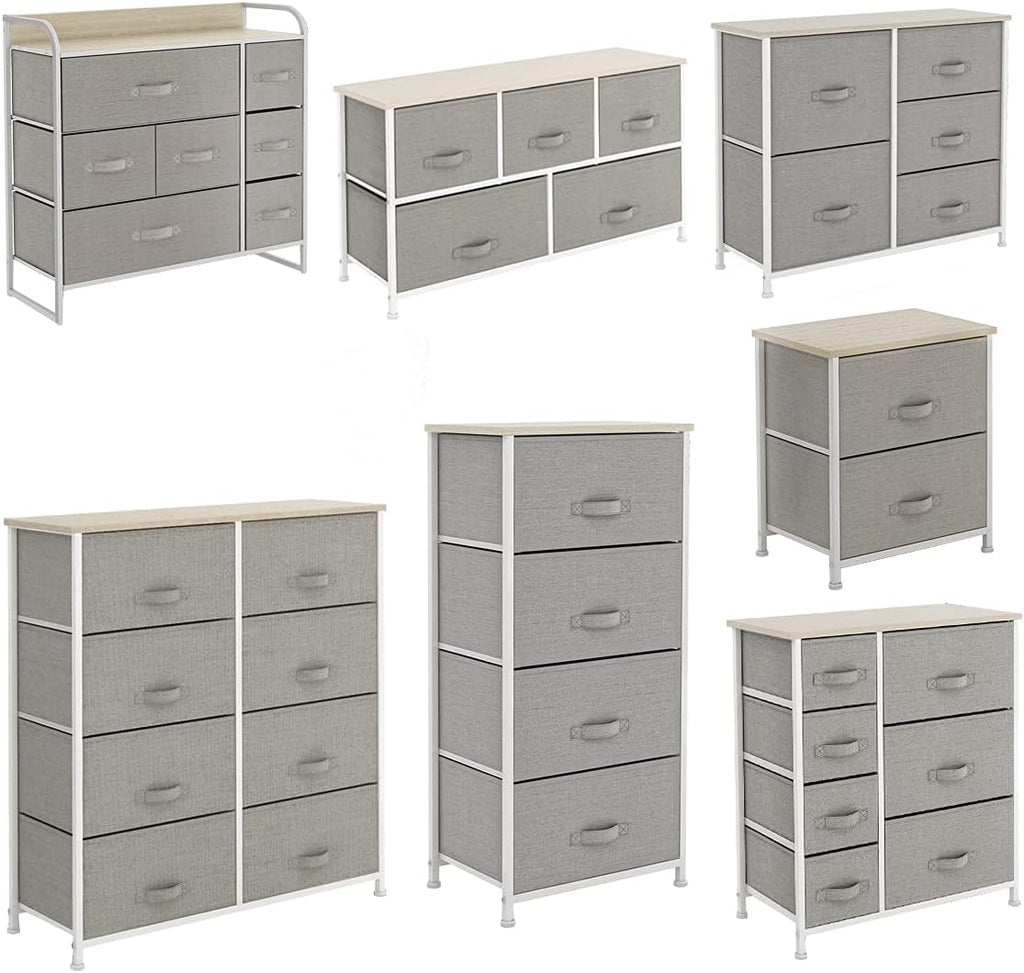 8 Drawer Fabric Dresser with Wooden Top B4374