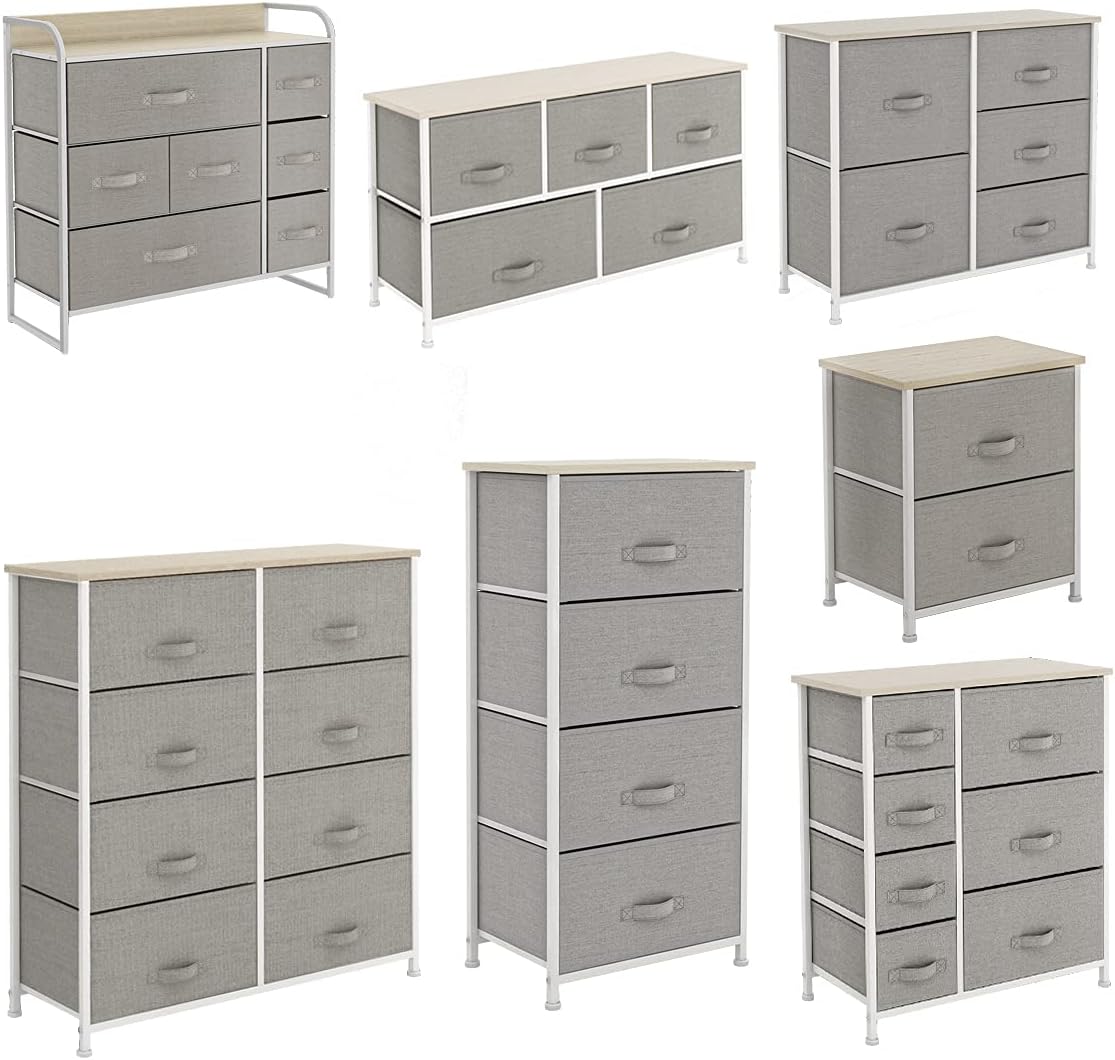 8 Drawer Fabric Dresser with Wooden Top B4374