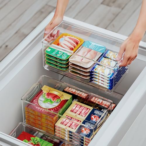 2 Pack Deep Freezer Organizer Bins, Stackable Chest Freezer Storage Bins, Food-Grade Plastic Z16849