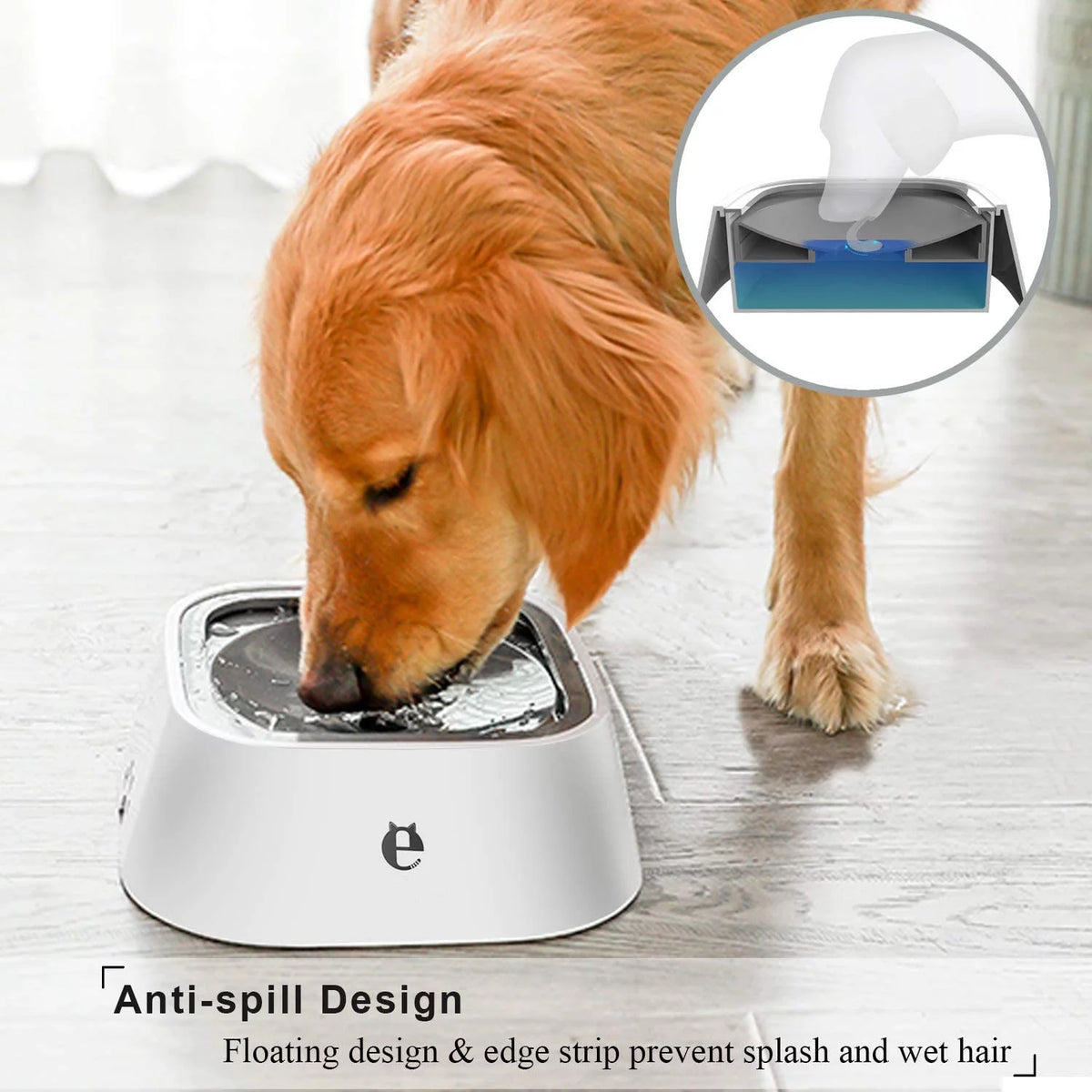 35OZ No-Spill Slow Water Feeder Dog Bowl GREY T7002