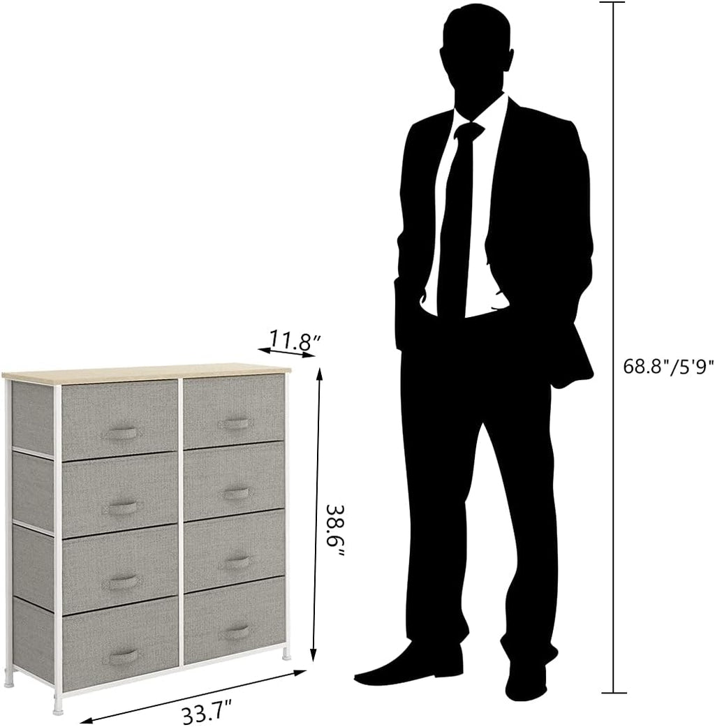 8 Drawer Fabric Dresser with Wooden Top B4374