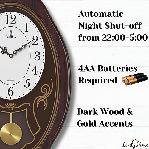 Battery Operated Wood Pendulum Wall Clock C9048