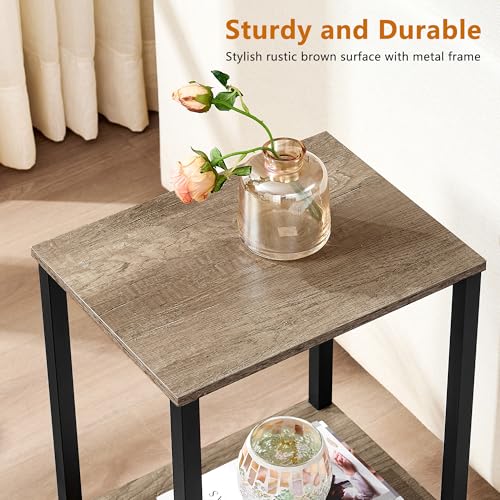 Rustic Brown and Black 2-Tier Narrow Side Table G182