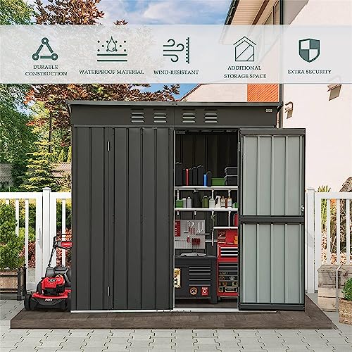 White 6x4FT Metal Storage Shed with Pent Roof N315677