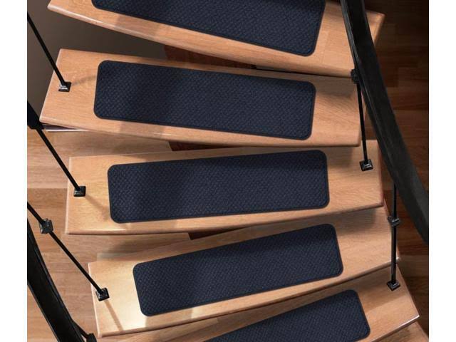 Set of 12 Attachable Indoor Carpet Stair Treads Navy Blue 8 in. x 30 in. O45280