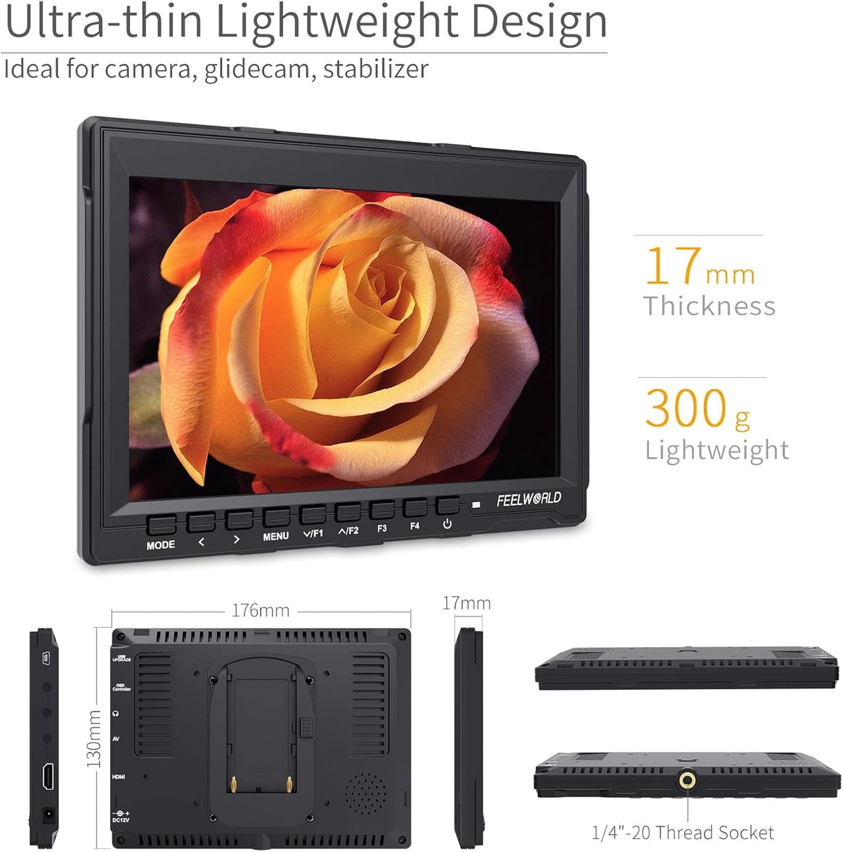 7 Inch DSLR Camera Field Monitor IPS 1280x800 4K HDMI with Sunshade C890393