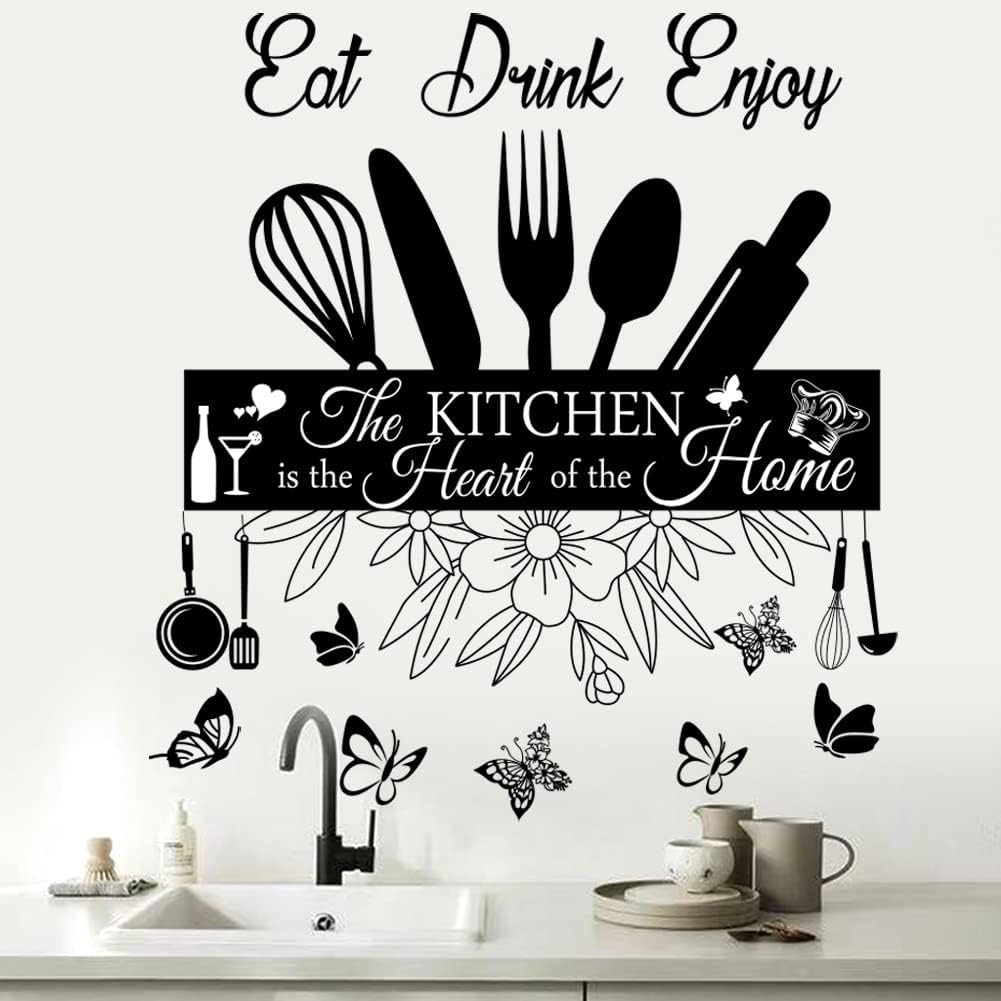 Wall Stickers Kitchen Quotes The Kitchen is The Heart of Home Sign Decor Word Saying Lettering Eat Drink Enjoy Wall Decals Removable DIY Vinyl Wall Art Sticker H6848