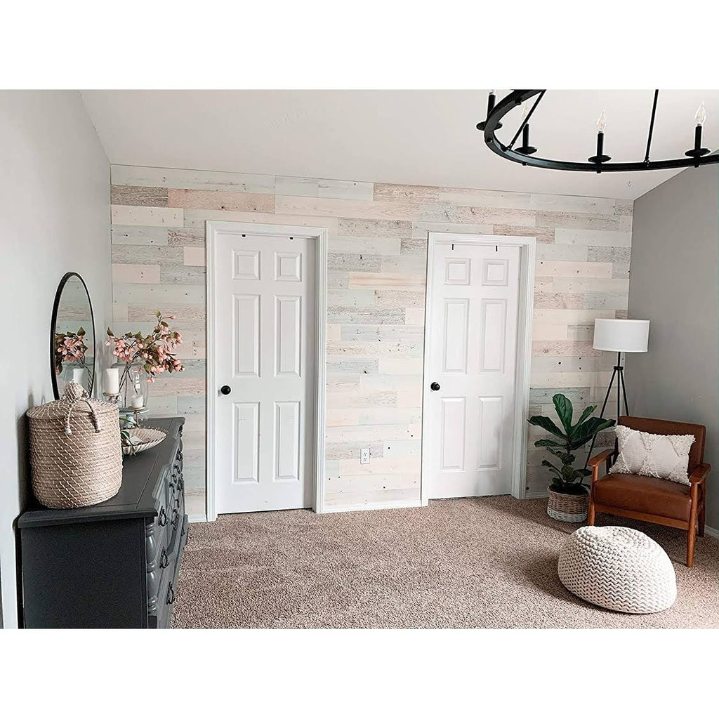 Reclaimed Wooden Wall Planks Peel and Stick 10 Sq. ft Coastal White N236299