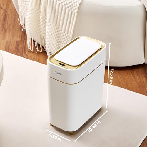 Automatic Small Sensor Trash Can with Touchless Lid, 2.3 Gallon White Gold Waste Bin J559