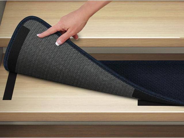 Set of 12 Attachable Indoor Carpet Stair Treads Navy Blue 8 in. x 30 in. O45280