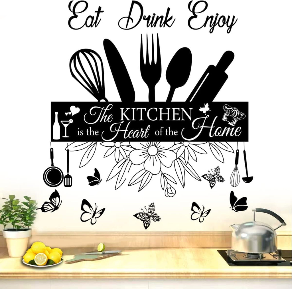 Wall Stickers Kitchen Quotes The Kitchen is The Heart of Home Sign Decor Word Saying Lettering Eat Drink Enjoy Wall Decals Removable DIY Vinyl Wall Art Sticker H6848