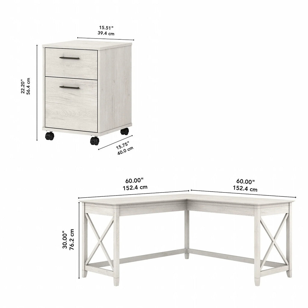 60W L Shaped Desk With 2 Drawer Mobile File Cabinet M2356