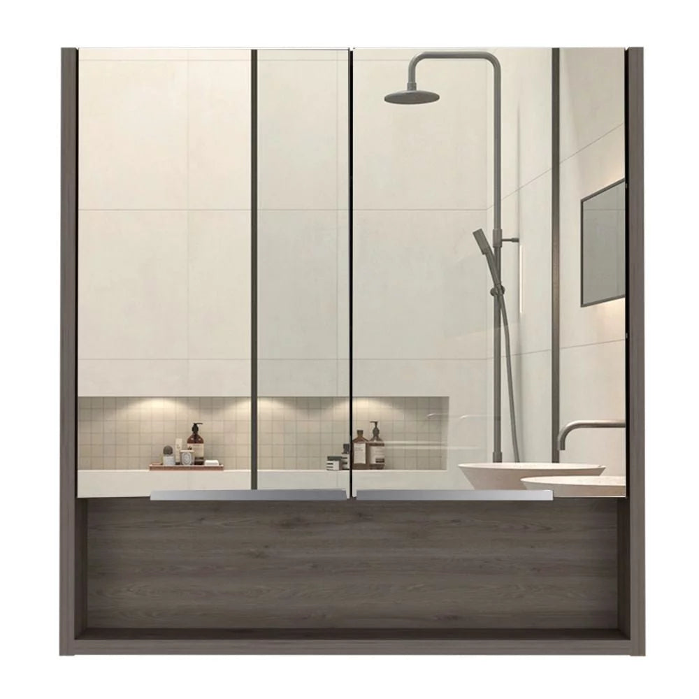 Medicine Cabinet with Mirror, Three Internal Shelves, Light Gray Finish O411
