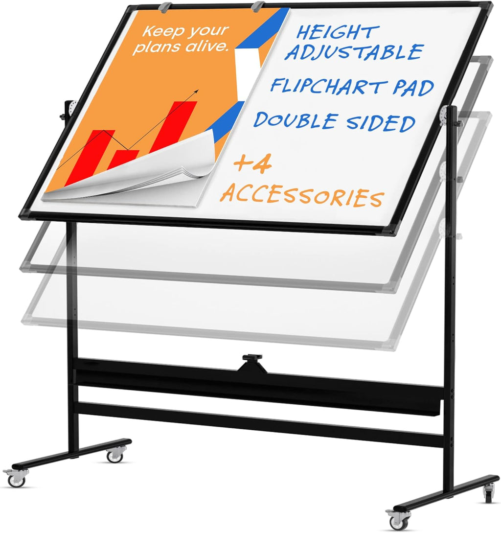 Magnetic Dry Erase White Board, Extra Large Rolling Whiteboard with Stand, Double Sided Adjustable Portable Easel D367553