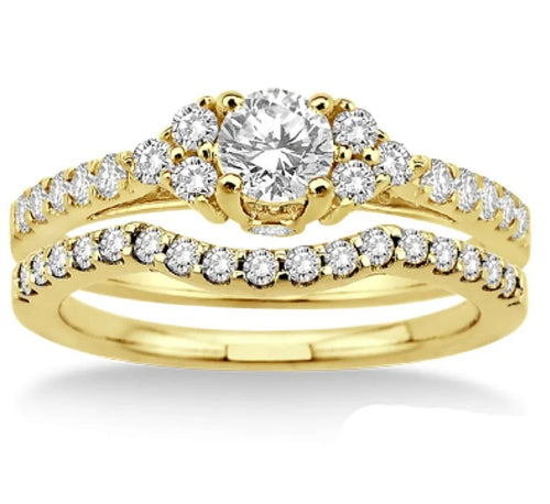 10k Yellow Gold Round Cut Diamond Bridal Set K399