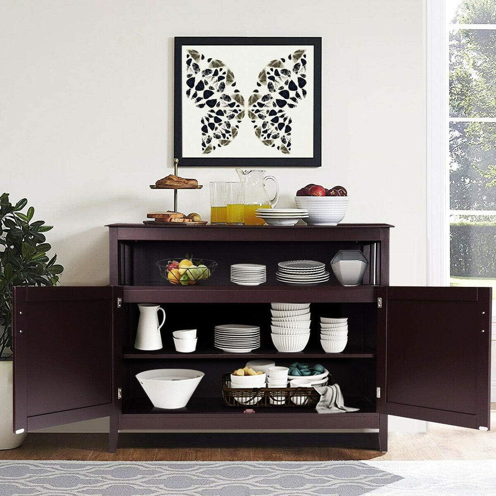 Espresso Wood Kitchen Storage Cabinet Buffet with Adjustable Shelf W491148