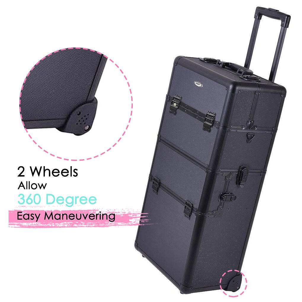 Black Aluminum Rolling Cosmetic Train Case K164