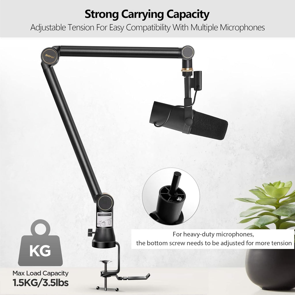Mic Boom Arm with 3/8 to 5/8 Adapter, Heavy Duty Metal Desk Mount Stand with Hidden Cable Design Q661